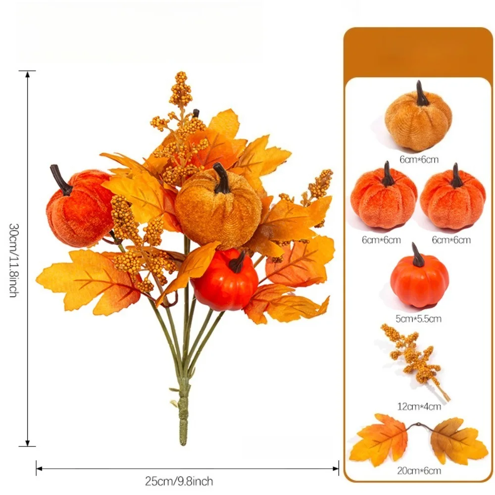 Künstlicher Kürbis- und Ahornblatt-Blumenstrauß, Kunst-Herbstlaub für Thanksgiving, Ernte, Heimdekoration, Tischvase, Blumenarrangement – Detail 2