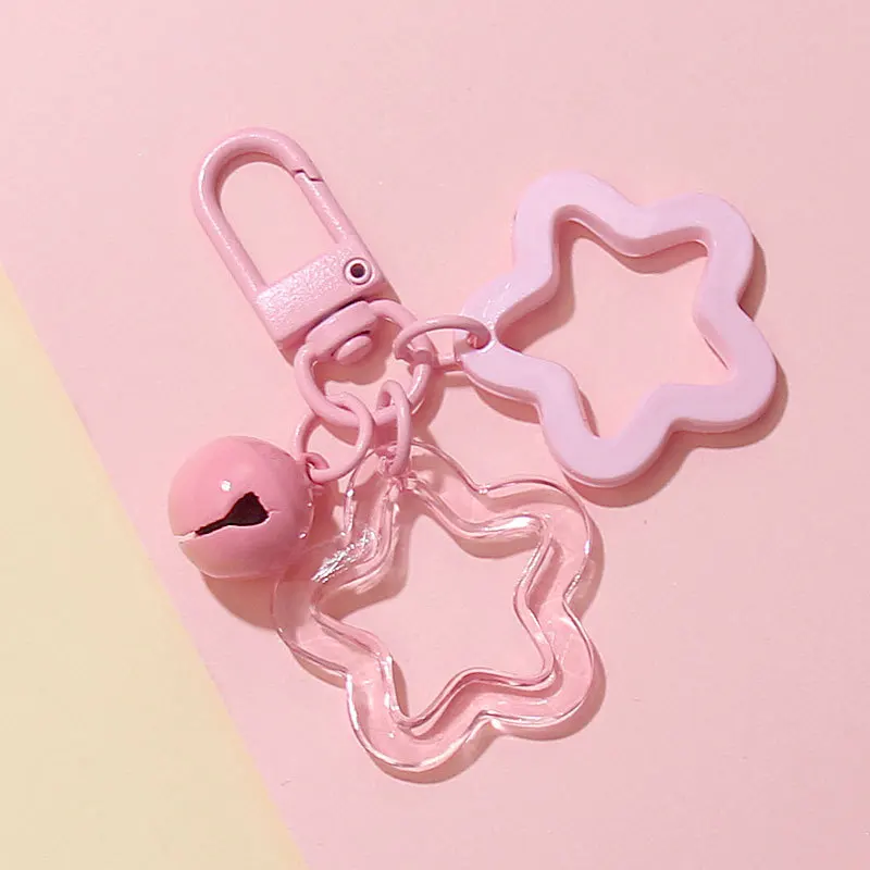 Five-pointed Star Bell Pendant Keychain Elegant Candy Color Bag Keyring Jewelry For Women Girl Car Hanging Trinket Key Holder