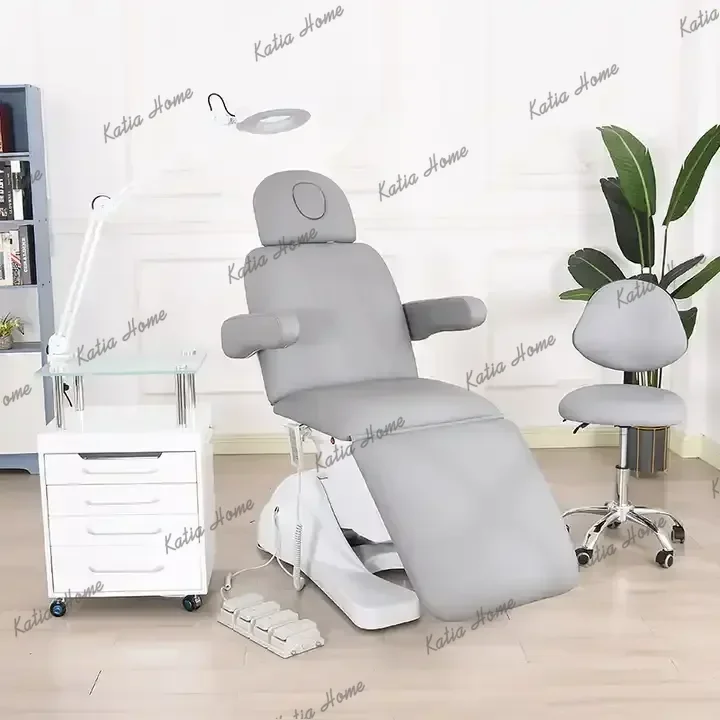 LSElectric Height Adjustable Massage Table 3 Section Salon Treatment Bed Metal Frame Synthetic Leather Buff Commercial Furniture