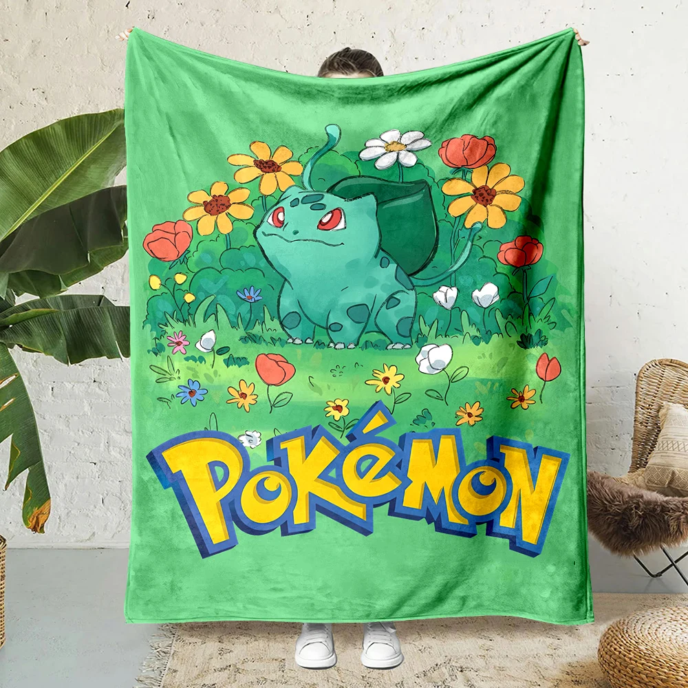 

Pokemon Bulbasaur Cartoon Japanese Style Flannel Blanket Soft Fluffy Plush Blanket Sofa Office Quilt Throw Picnic Beach Towel