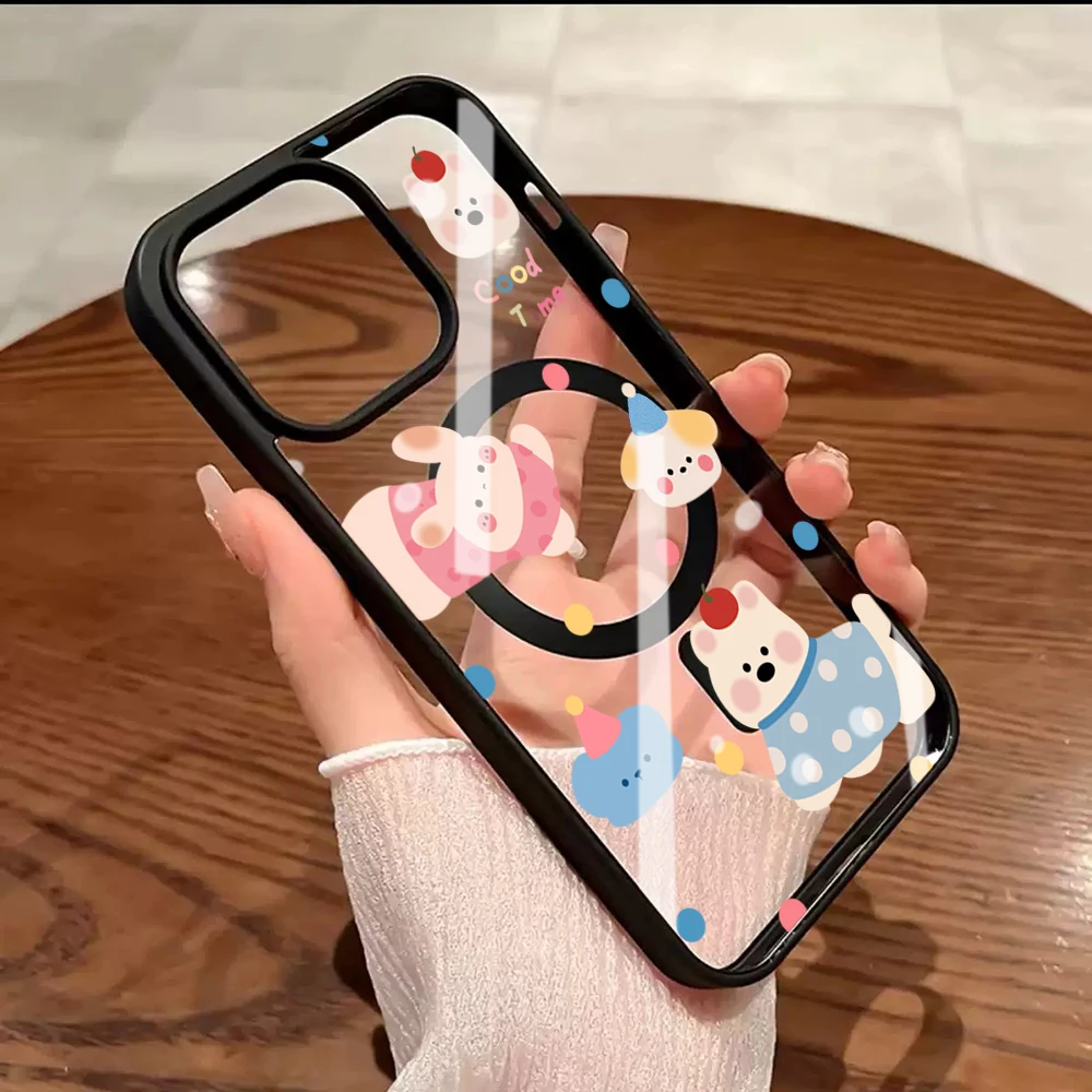 Niedliche Cartoon-Hunde Transparente Hülle für Magsafe iPhone 15 16 Pro Max 17 14 11 13 12 Pro Max Plus Hüllen Magnetisches Kabelloses Laden Coque – Detail 8