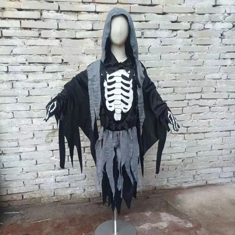 Scary Zombie Cosplay Costumes Skeleton Skull Costume Suit Halloween Costume for Kids Carnival Party Dress Up Cape