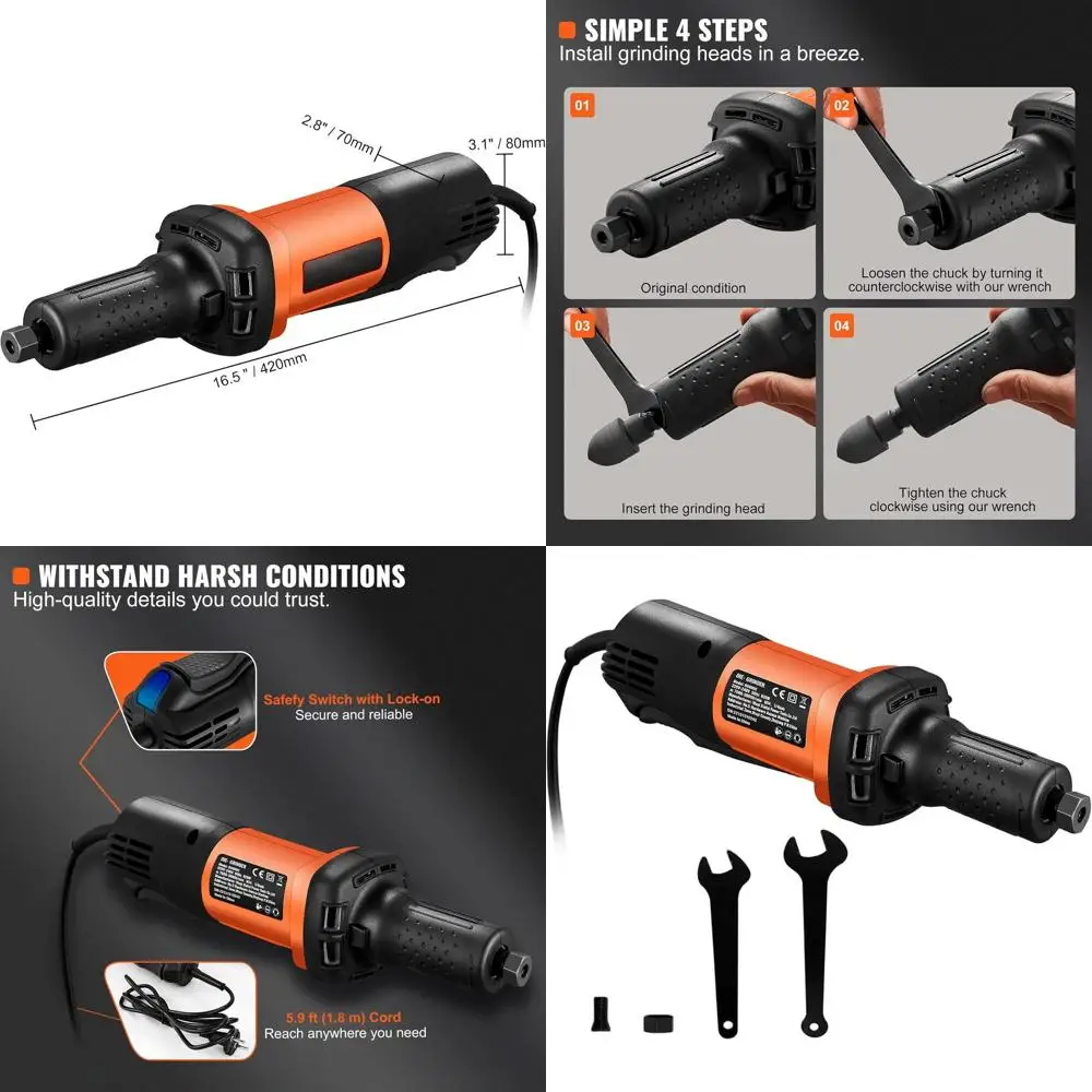 

Высокомоментная электрическая шлифовальная машина, патрон 1/4 дюйма, 10000-28000 об/мин, для точной обработки ржавчины, шлифовки, резки, полировки и удаления заусенцев