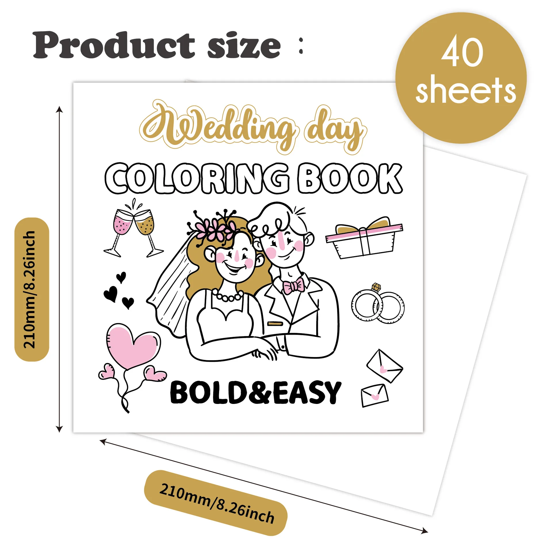 Bview Art 40 Sheets Wedding Day Coloring Book Cartoon Doodle Book DIY Filling Color Watercolor Painting Book