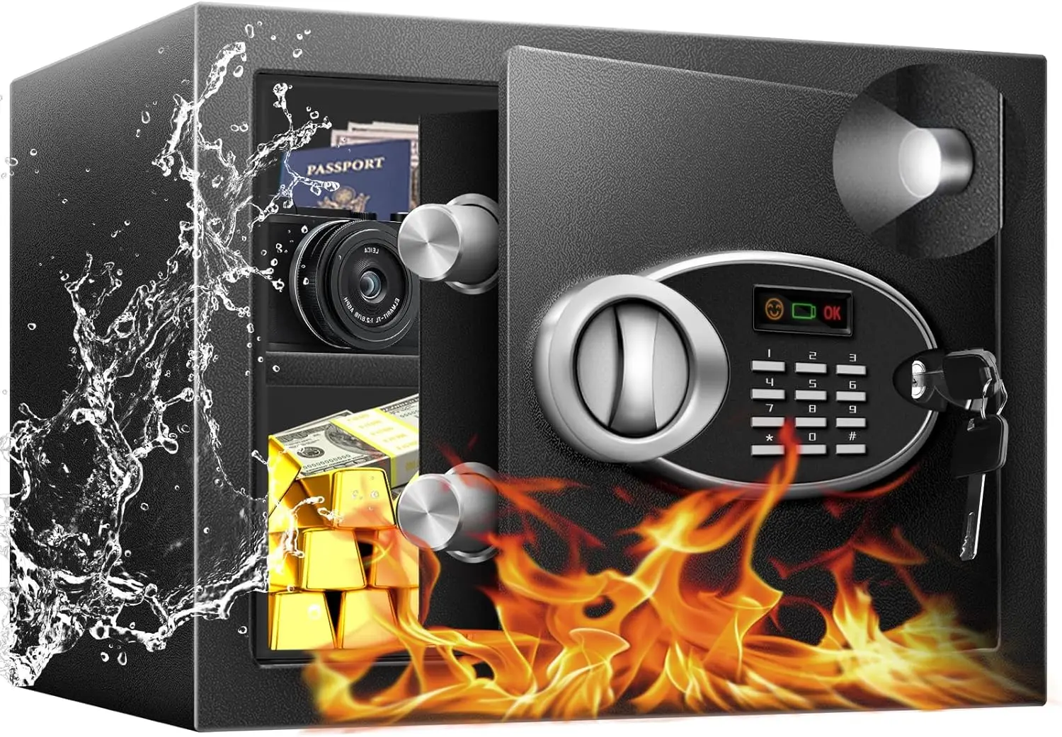 

Fireproof Waterproof Safe Box 1.8 Cu Ft - Digital Keypad & Key Lock, Steel Security for Documents Valuables