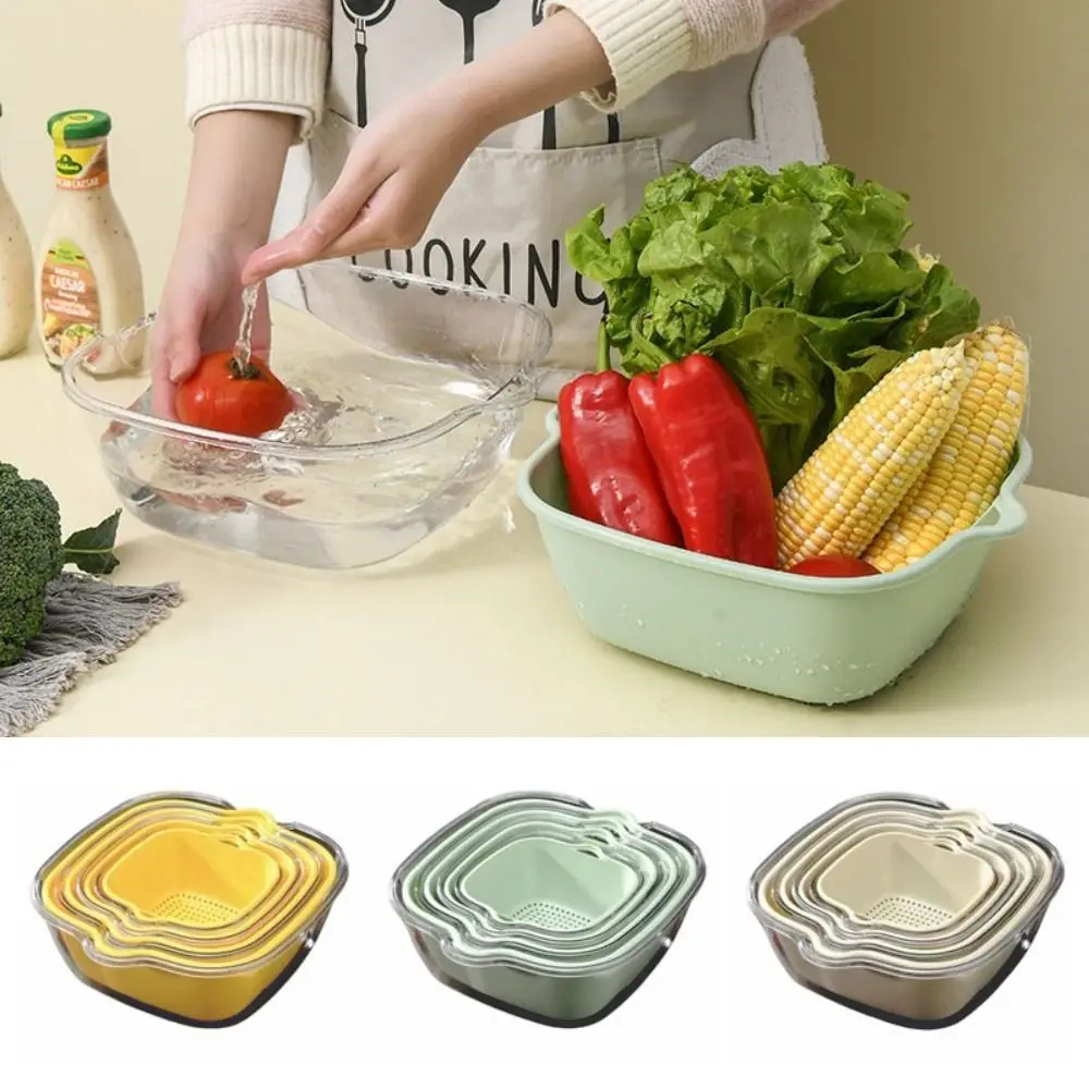 8pcs/set Double Layer Vegetable Washing Drain Basket BPA Free Colorful Kitchen Fruit Washing Container Removable Household