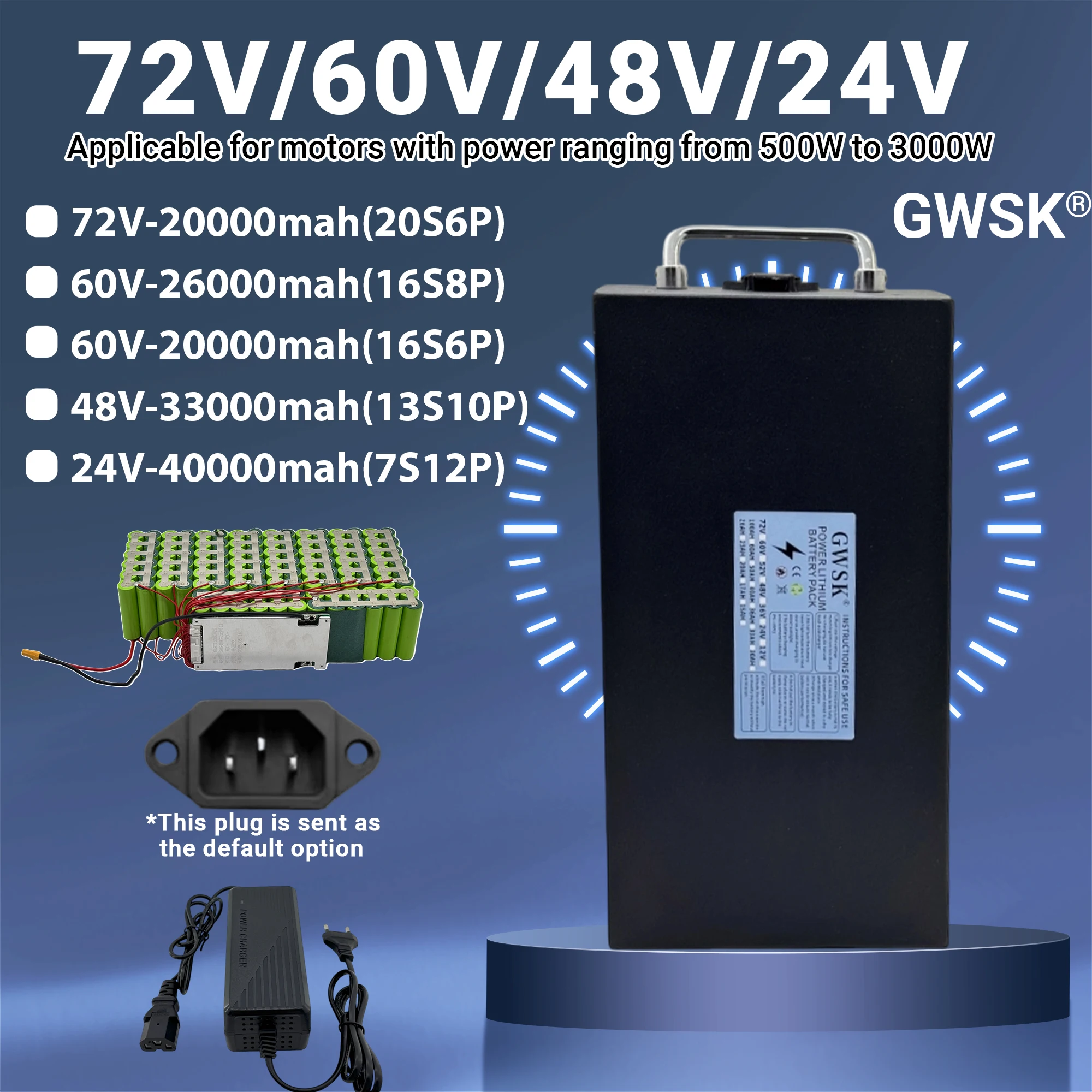 B نموذج 72V60V48V 20AH-50A بطارية أصلية ذات سعة كاملة 100%، تطبيق بطارية ليثيوم عالمية قابلة للفصل 3000 وات