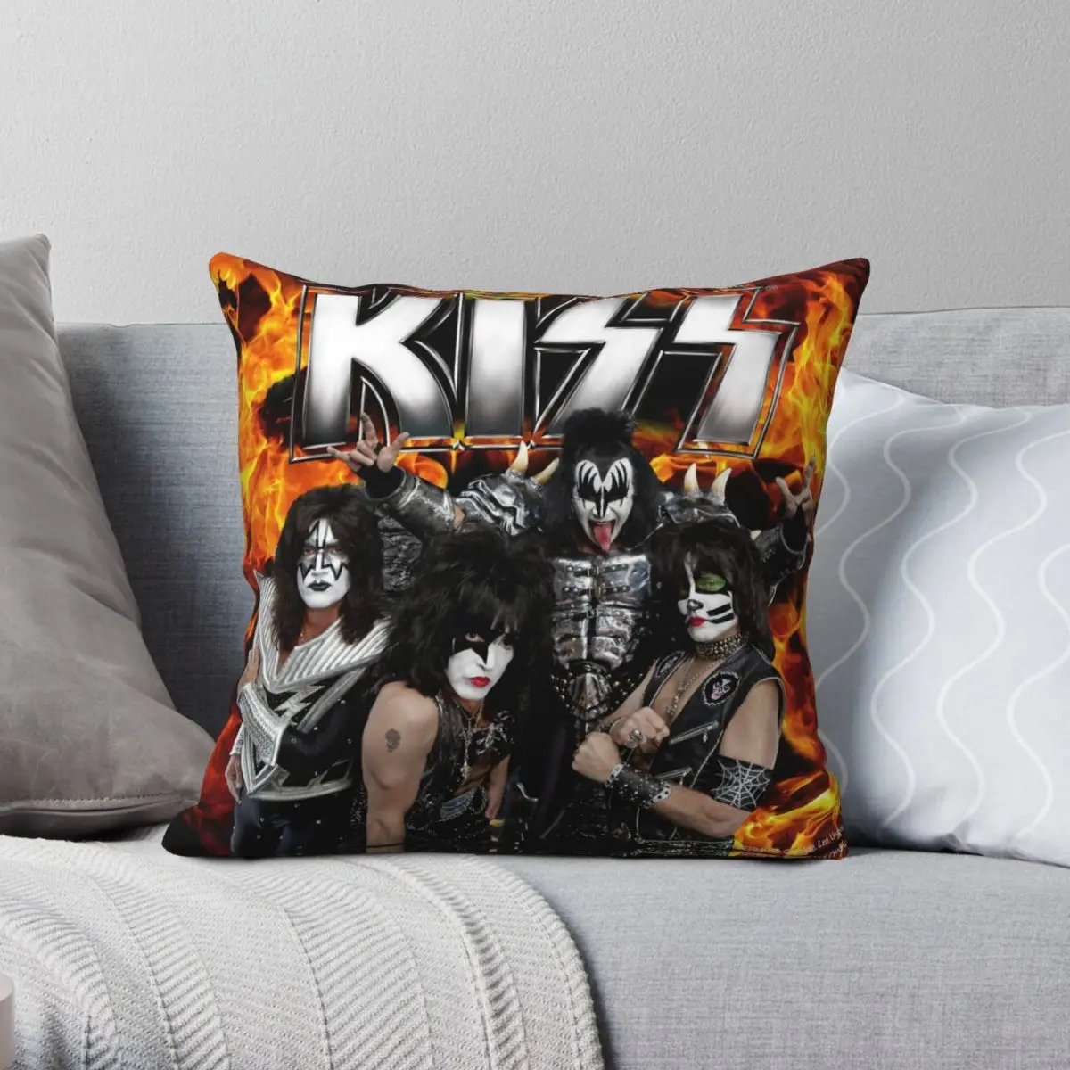 

Декоративная квадратная наволочка с логотипом KISS, из полиэстера и льна