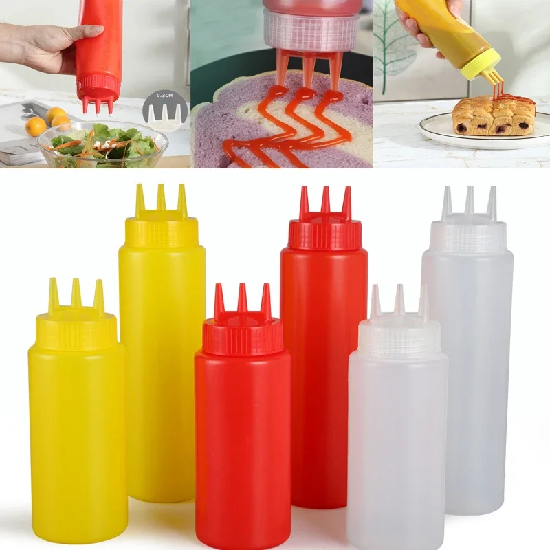 

360/480/650/800ML 3 Hole Squeeze Bottle Plastic Vinegar Squeeze Condiment Dispenser Sauces Container Tomato Sauce Mustard Bottle