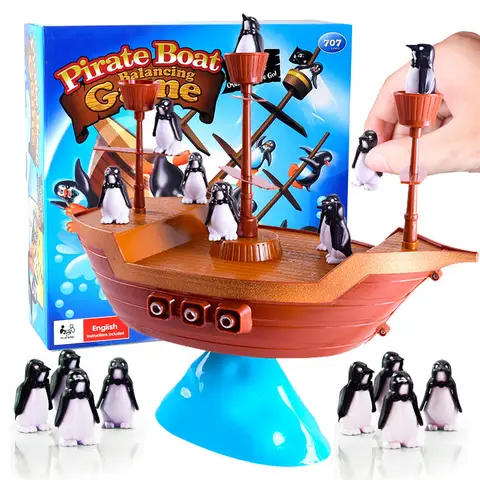 1 Set Pirate Boat Puzzle Desktop game toy Board Game Balance Penguin Pirate Ship for parent-child interaction Birthday gift
