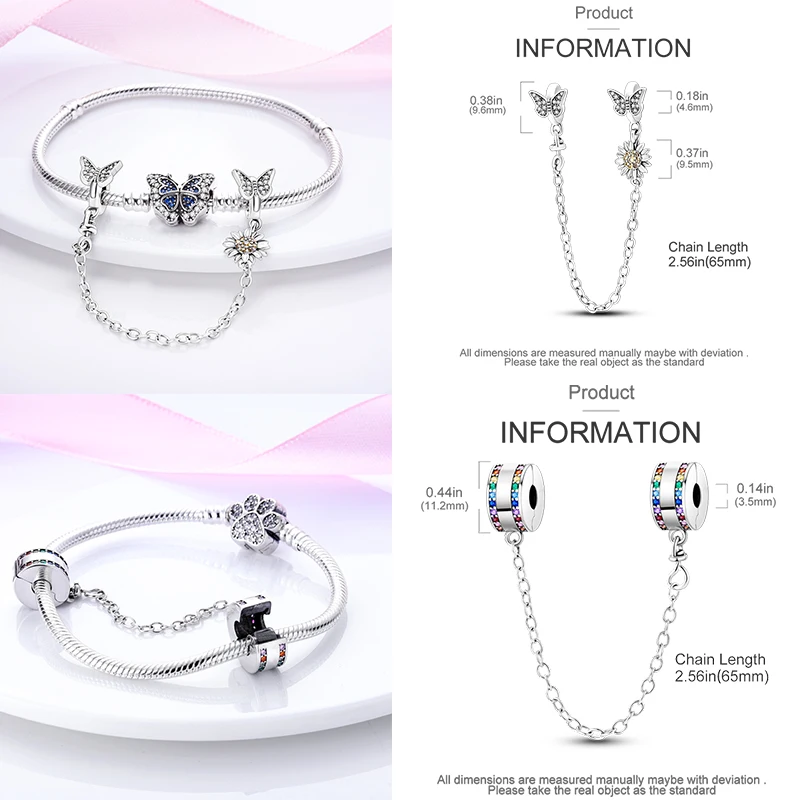 925 Sterling Silber Sicherheitskette Charm-Perlen Himmelskörper Mond Sonne Herz Marienkäfer Schleife DIY Armband Schmuck Geschenk für Frauen Mädchen – Detail 10