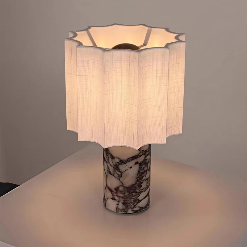 

Nordic Marble Lamp Body Linen Fabric Fiber Lampshade Desk Lamp Bedroom Decoration Interior Lighting Bedside Ambient Light