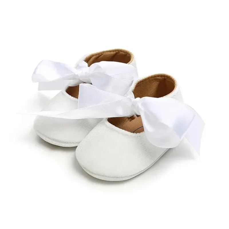 Meckior-zapatos de Ballet de princesa para niña, zapatillas antideslizantes planas de suela suave, cuna de goma de algodón con nudo de mariposa, primeros pasos infantiles