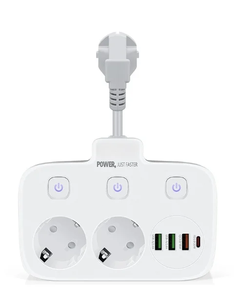 Power Strip with USB Socket Adapter 240V/16A with Single Switch Multiple Socket Short Cable and 4 USB for Safety lock for Home
