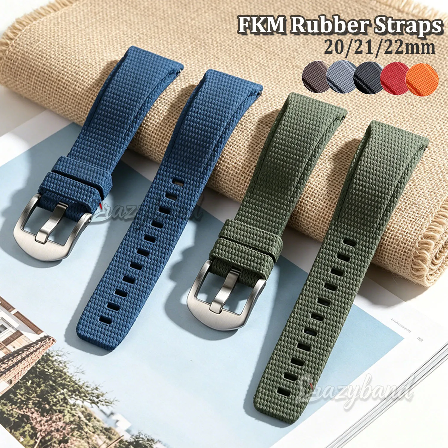 Quick Release FKM Rubber Strap 20mm21mm22mm Universal Sport Business Bracelet Watch Band for Casio for Omega for Seiko Brown Red