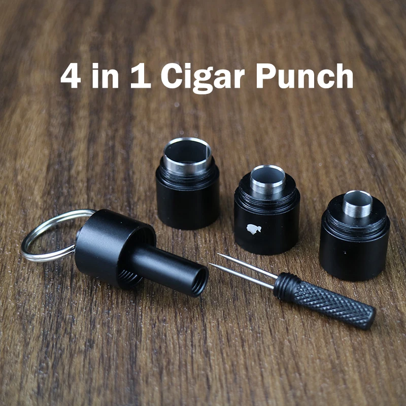 

4 In 1 Metal Cigar Needle Punch Keychain Portable CIGAR CUTTER Gadgets Blade Drill Cigar Hole Puncher Pocket Smoking Accessories