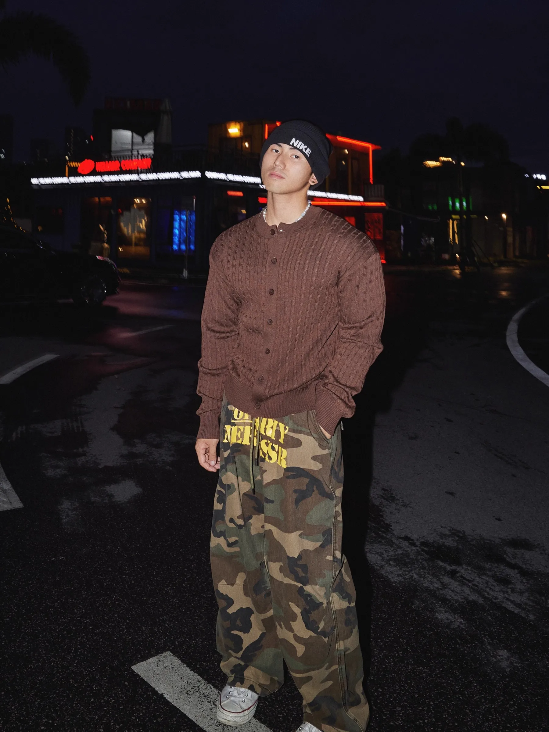 

American High Street Cleanfit Letter Camouflage Print Casual Jeans Men's Loose Drapey Straight Leg Wide Leg Pants