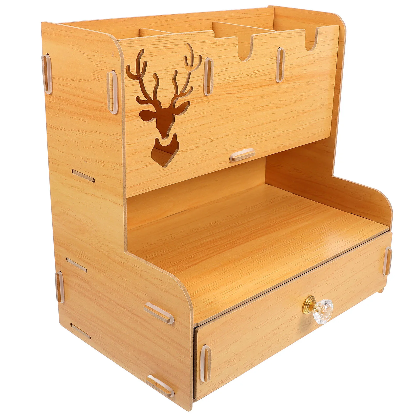 منظم سطح المكتب الخشبي سعة كبيرة متعددة المقصورات حامل القلم الرصاص حاوية أشتات القرطاسية تخزين الرف مكتب #2