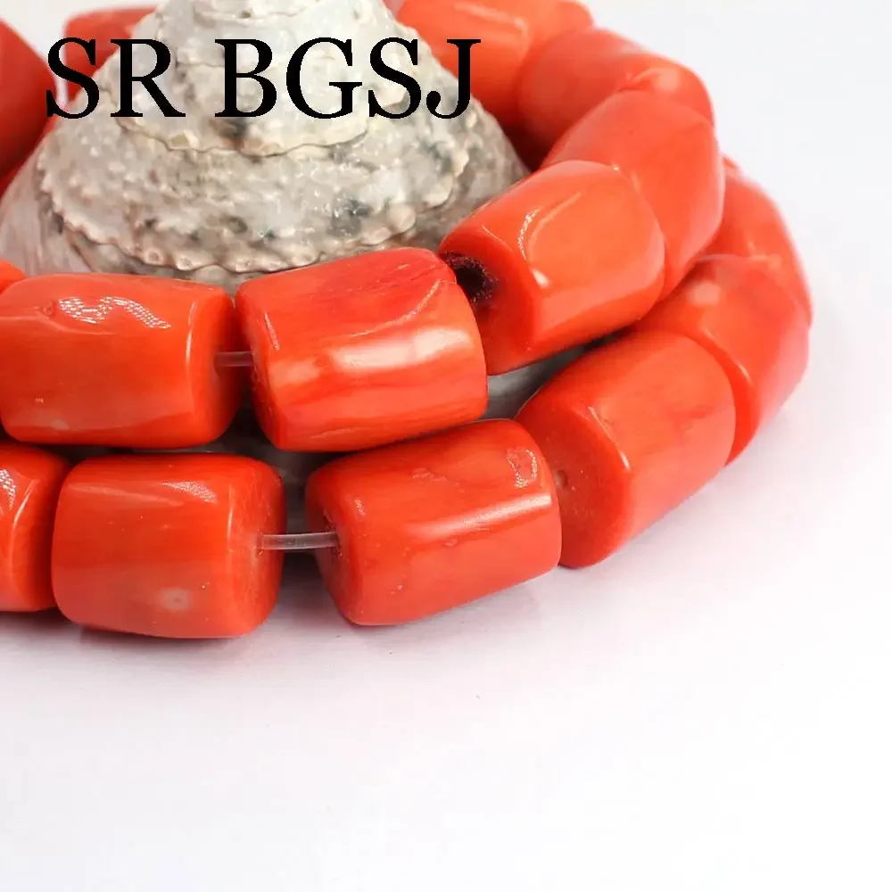 13-15mm Freeform Column Natural Orange Sea Bamboo Coral Jewelry Making Beads Strand 15inch