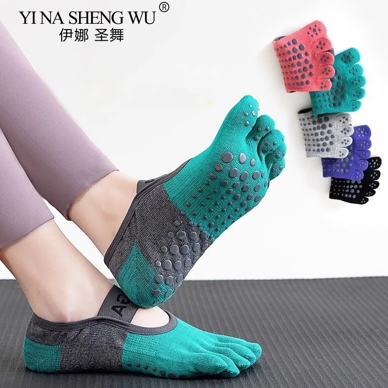 Women Anti Slip Pilates Socks Five Toe Silicone Non-Slip Yoga Sock Bandage Ballet Dance Ladies Fitness Sports Cotton Sock New