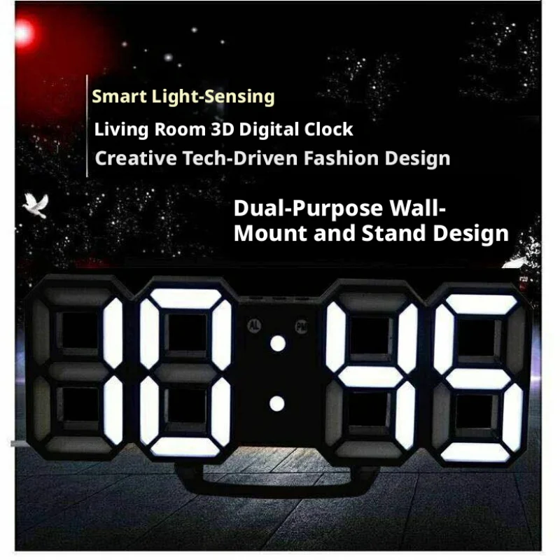 

Slim Wall Clock with LED Night Light, 3D Digital Display Modern Minimalist Alarm Clock