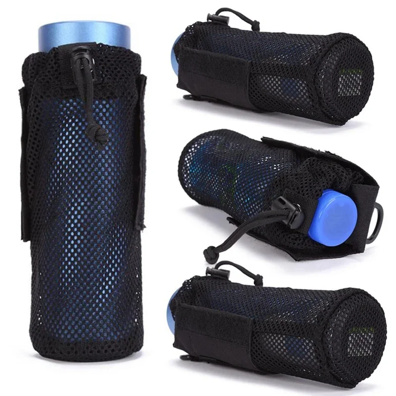 Tactical Molle Water Bottle Pouch Bottle Holder with Top Drawstring & Mesh Bottom Portable Water Container Pouch Bag