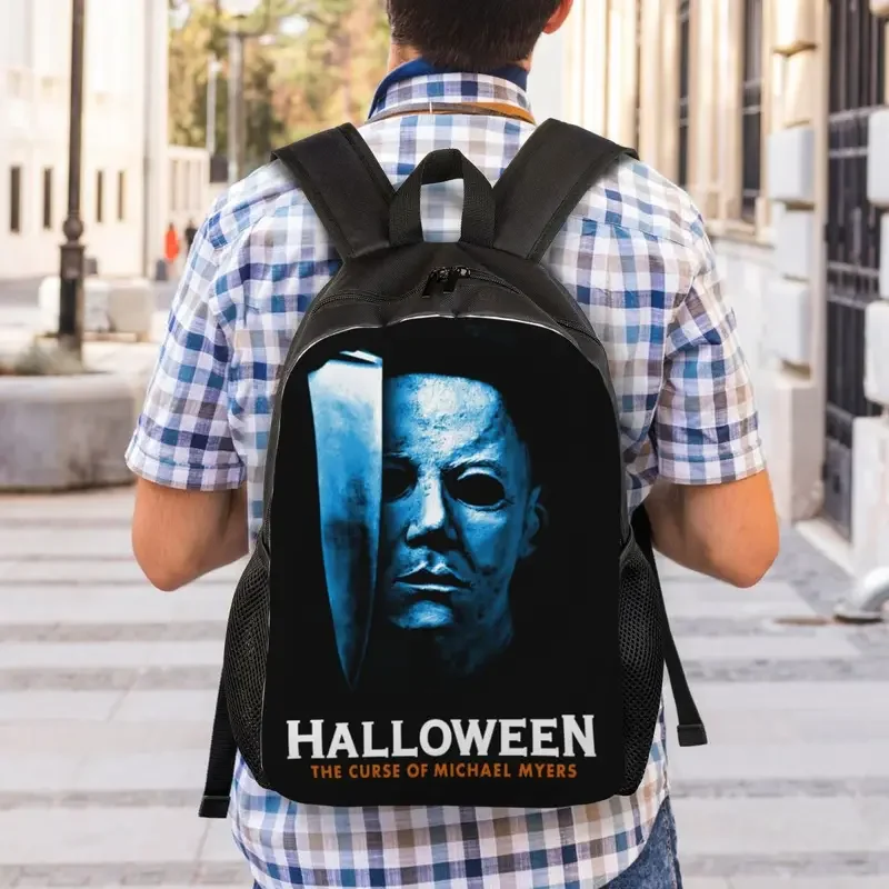 Sacs à Dos Personnalisés avec Imprimé Michael Myers pour Homme et Femme, Sacoche à Livres avec Motif de Film d'Horreur, Idéal pour Halloween