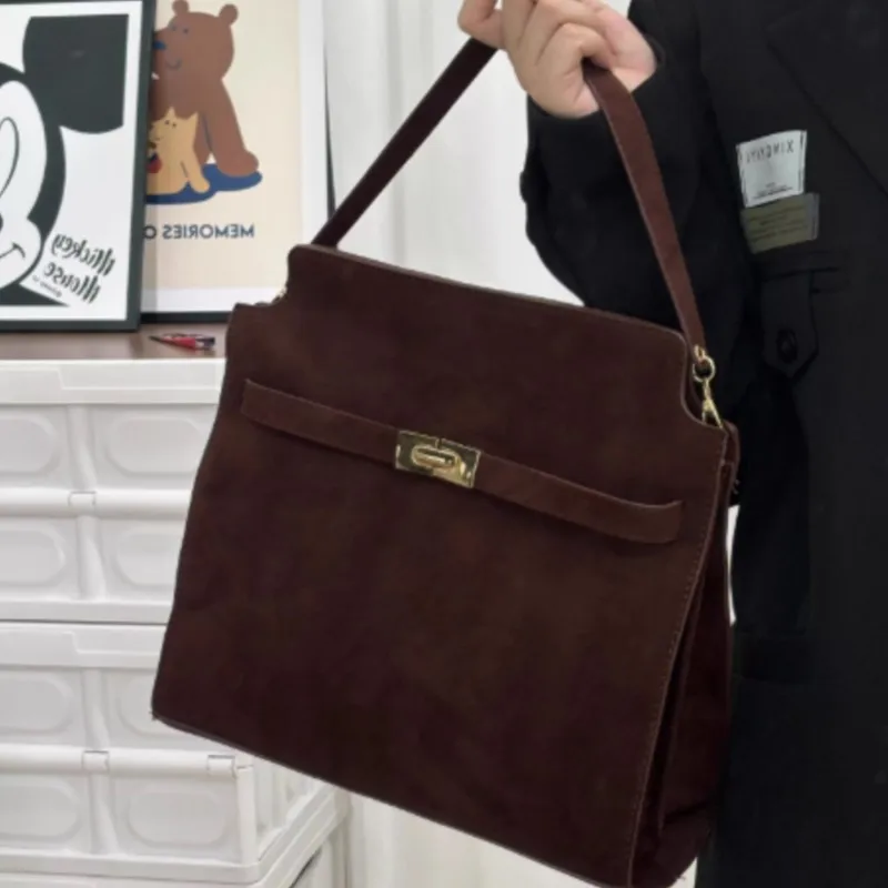 

JIAERDI большая сумка-тоут с замком в стиле ретро, женская квадратная матовая сумка на плечо большой вместимости, женская минималистичная сумка через плечо премиум-класса, новинка