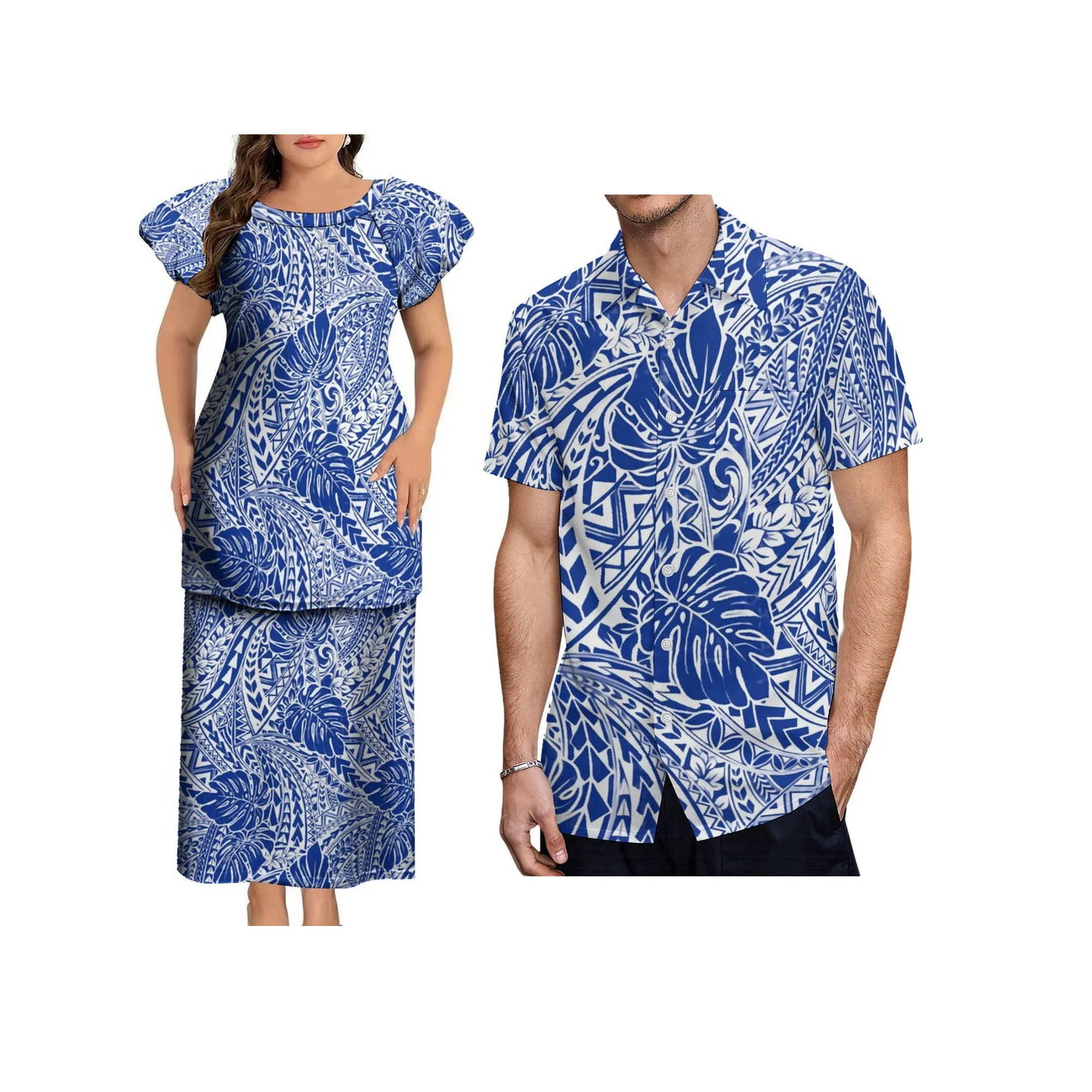 プリントオンデマンド ポリネシアン トライバルプリント ファミリーお揃いコーデ カップル服 サモア プレタシ セット & プラスサイズ メンズシャツ