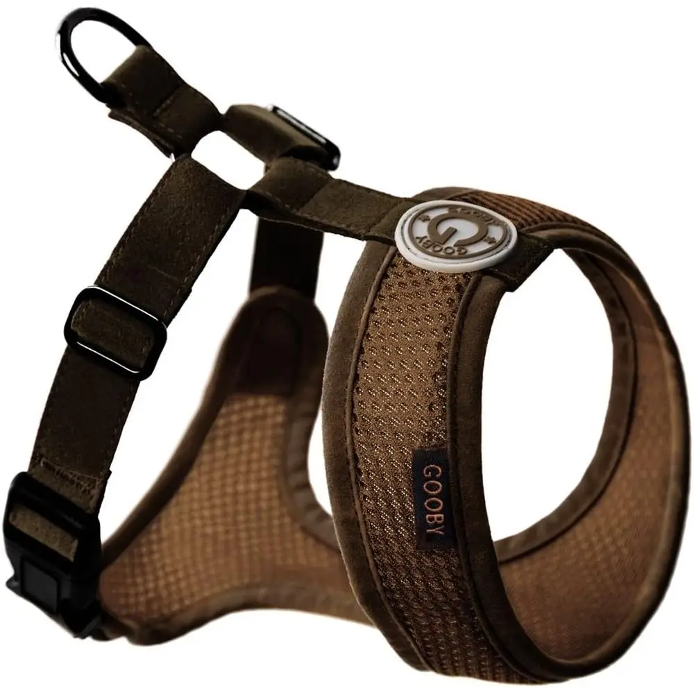 

Маленькая собачья шлейка с ремешком из микрофибры, коричневая, размер X-Small