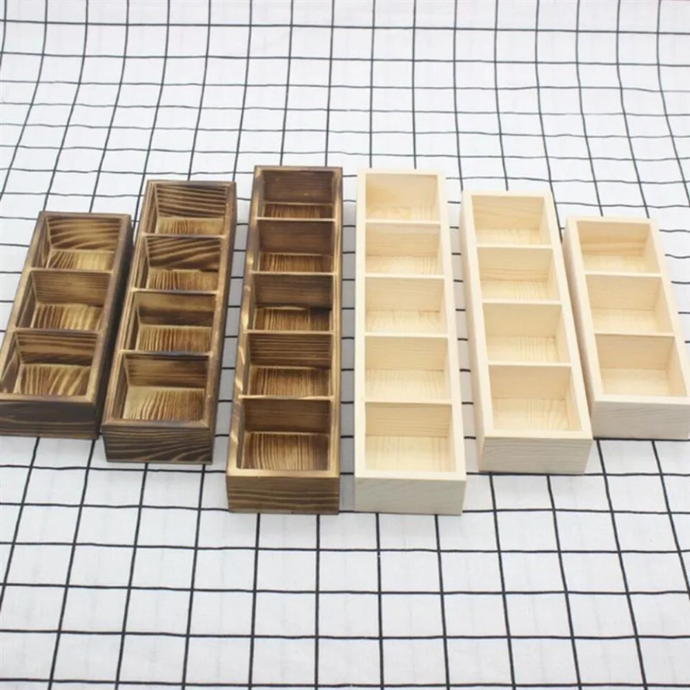 Solid Wood Retro Tea Bag Holder Exquisite Practical Miscellaneous Sorting Grid Desktop Creativity Simple Sugar Container