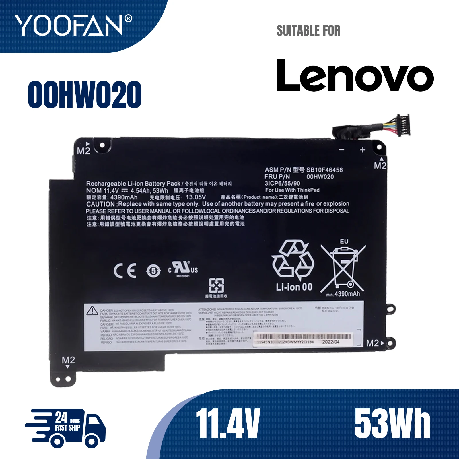 YOOFAN 11,4 V 53Wh 00HW020 00HW021 batería del ordenador portátil para LENOVO ThinkPad P40 Yoga 460 Yoga 14 SB10F46458 00HW020