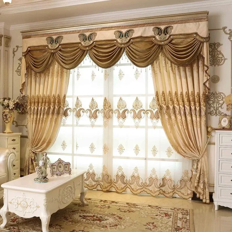 

Luxury Atmosphere Embroidery Blackout Thicken Fabric Curtains Room Decor Living Room Curtain Chenille Light Window Screen