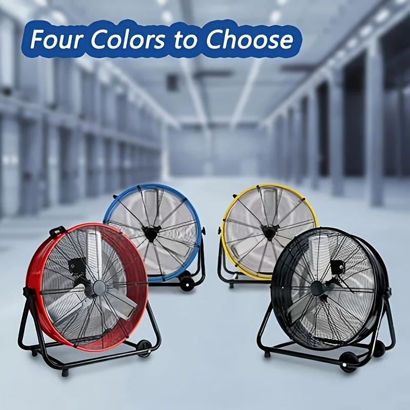 24-Inch Industrial Drum Fan – 9000 CFM Airflow, 3-Speed Control, 360° Adjustable Tilt, Built-in Casters & Carry Handle for Easy Movement – Ideal for Warehouses, Patios, Garages, Workshops view 3