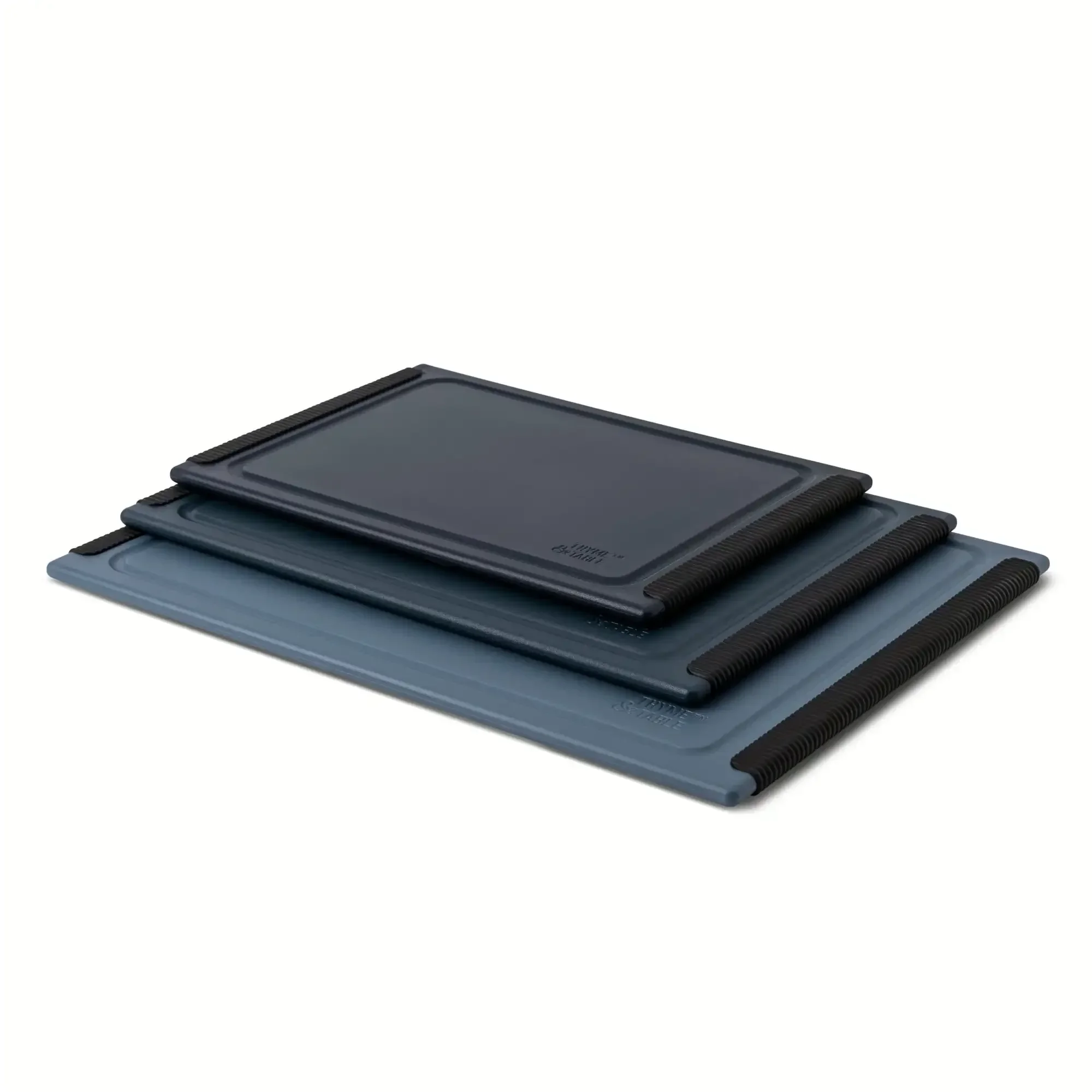 3-Piece Poly Cutting Boards, Blue. Sizes: 8.5x12, 10x14, 12x16 Inch. Non-Slip, Dishwasher Safe, Durable. Kitchen Essential