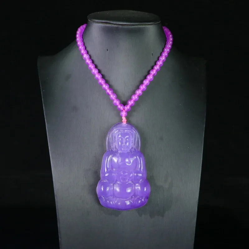 

Natural High Ice Quartzite Jade Purple Guanyin Brand Pendant Necklace