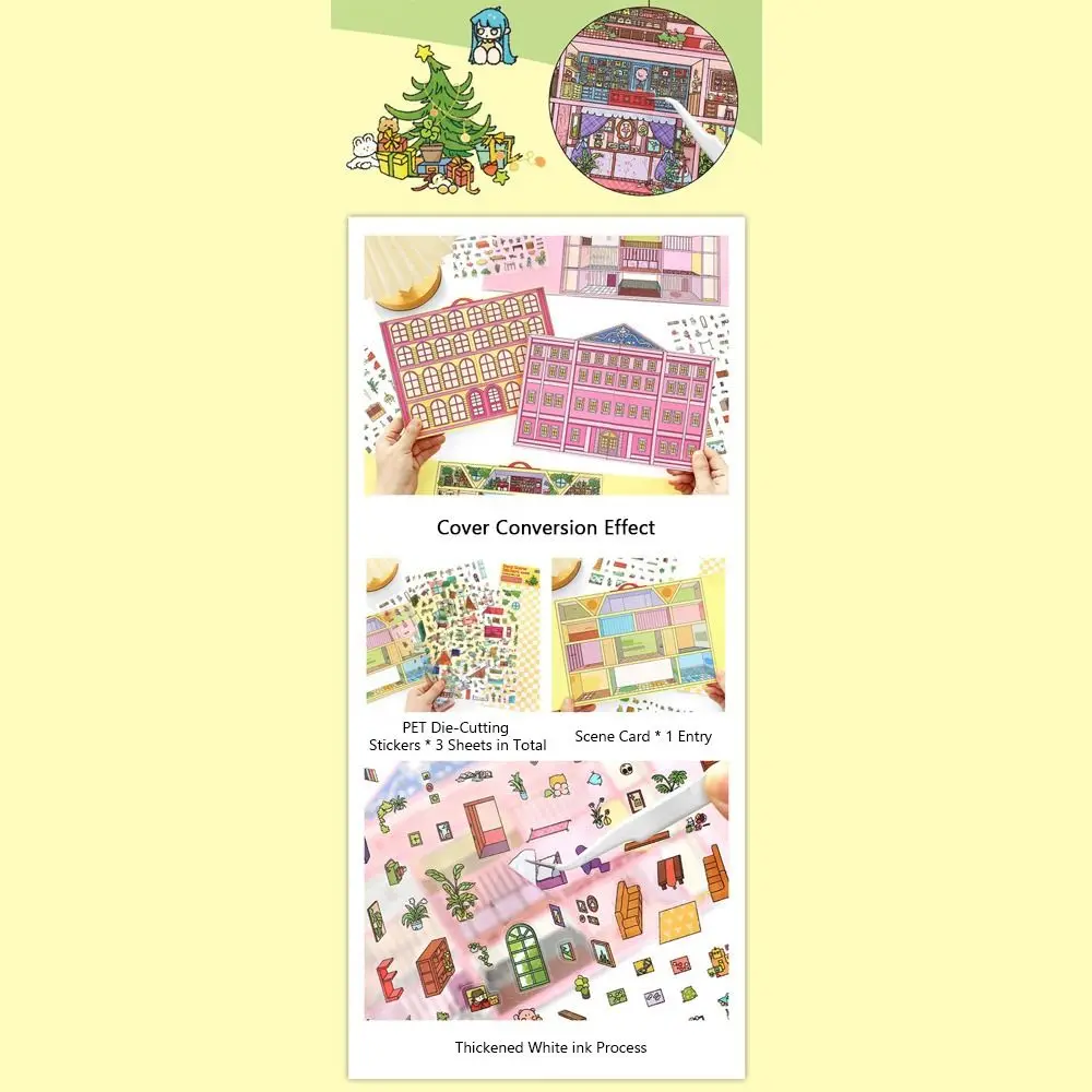 2.5D Landscape Sticker Multicolor Apartment Scenery Sticker Set Pink Hotel Cartoon Pattern Landscape Making Decal Scrapbooking