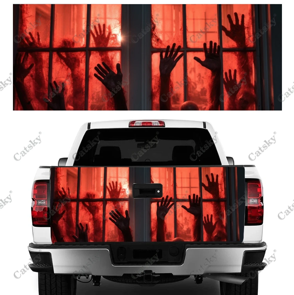 Creepy Window Scene Truck Tailgate Wrap Professional Grade Material Universal Fit for Full Size Trucks Weatherproof