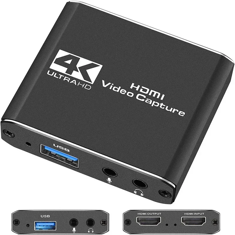 4K Video Capture Card USB3.0 -compatible Video Grabber Record Box for PS4 Game DVD Camcorder Camera Recording Live Streaming