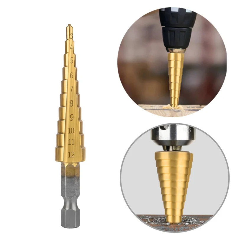 3-12mm 4-12mm 4-20mm Drilling Tools Straight Groove Step Drill Bit Titanium Coated Wood Metal Hole Cutter Core Tool 3Pcs/Set