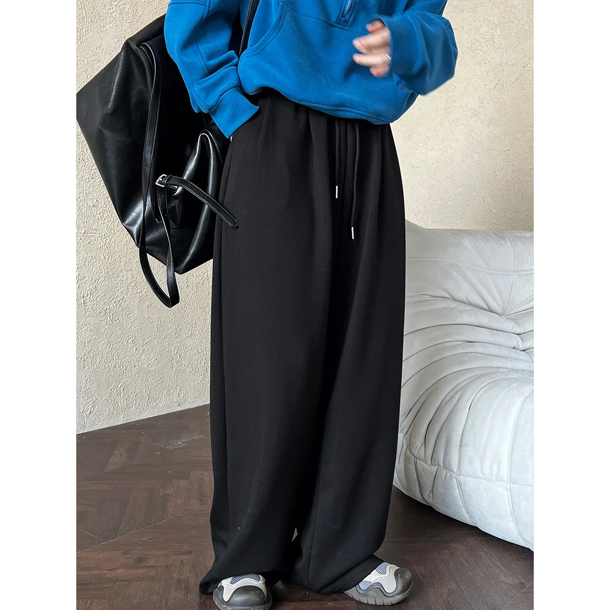 Lazy style drawstring sports casual pants for women autumn new slim floor mopping pants air layer drape sweatpants