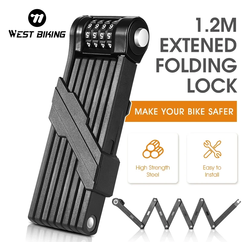 

WEST BIKING Bicycle Password Lock Foldable Portable Anti Theft MTB Road Bike Motorcycle Electric Bike Lock Cycling Accessories