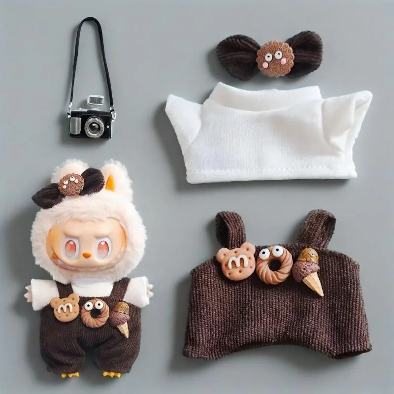 

15/17cm Clothes for Labubu Accessories Clothes Bow Hairpin Magic Stick Sakura Dress Set Four Pieces Children's Gift waist bag