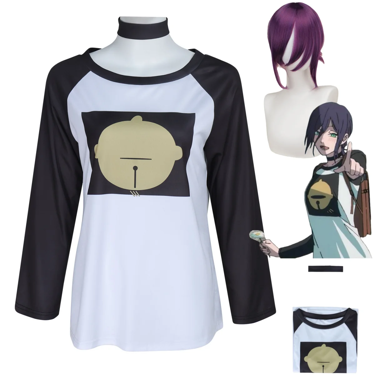 Anime Chainsaw Man – The Movie: disfraz de Cosplay de Raeze Arc, camiseta de manga larga con empalme negro, peluca, traje de ocio diario para hombre y mujer