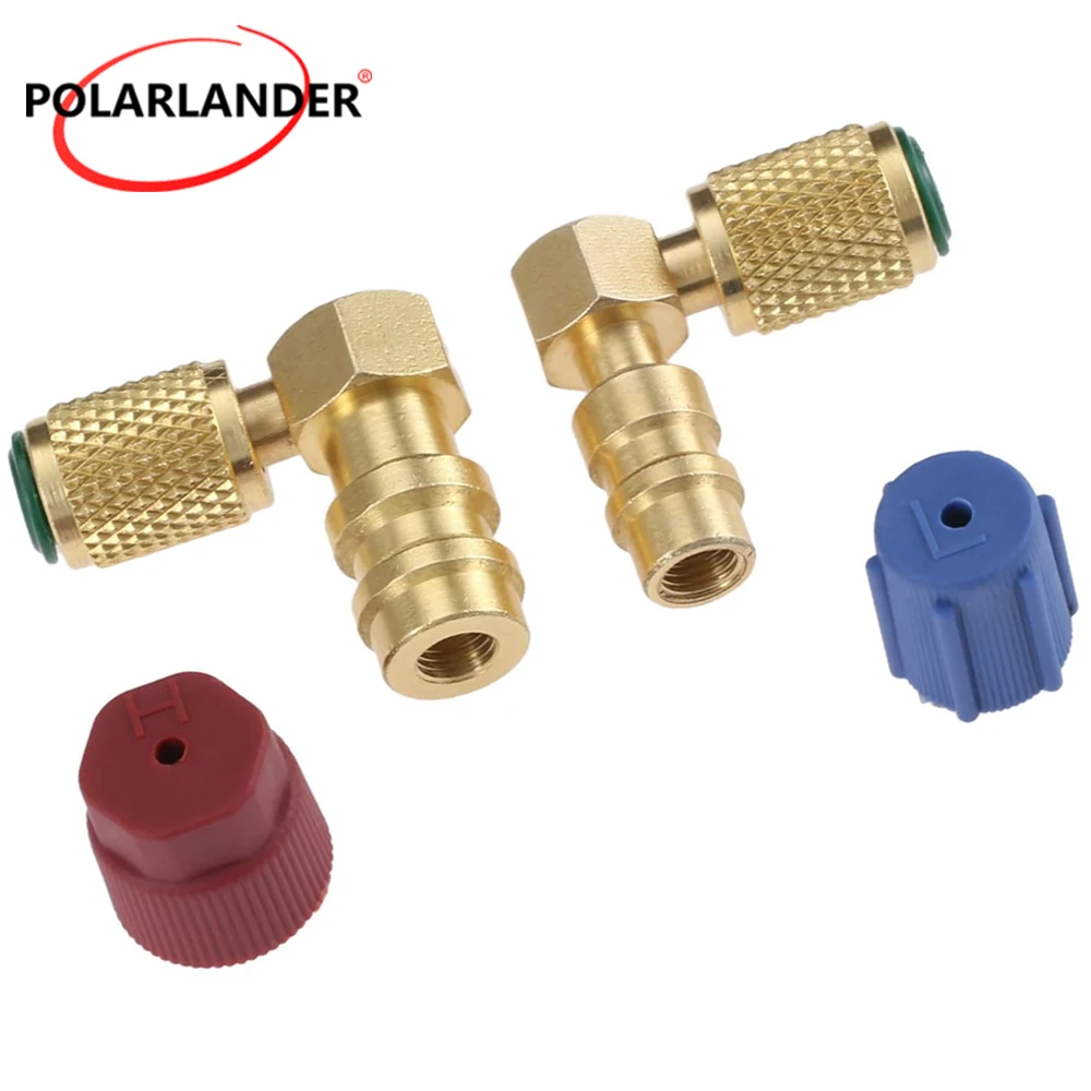 

AC Retrofit Adapter R12 To R134A High Low Side Quick Coupler 90 Degree Port With Caps For Auto Air Conditioning