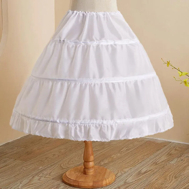 Cosplay Children Petticoat A-Line 3 Hoops Jupon Enfant Kids Crinoline Trim Flower Girl Dress Underskirt Elastic Waist