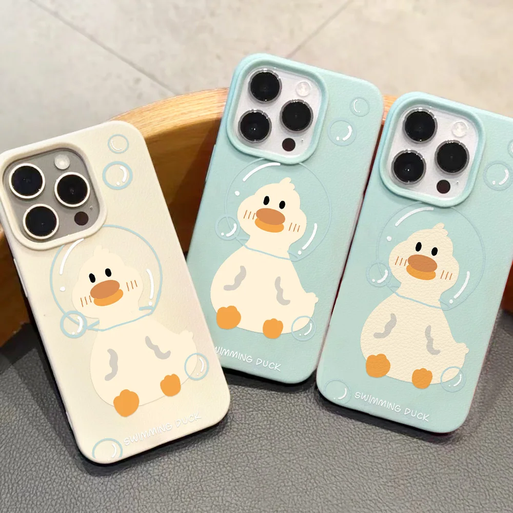 Swimming Duck Lichee Pattern Silicone Cover For Samsung S25 Ultra S24 S23 A56 A55 A36 A35 A25 A15 A26 A05S A17 Case Cover Fundas