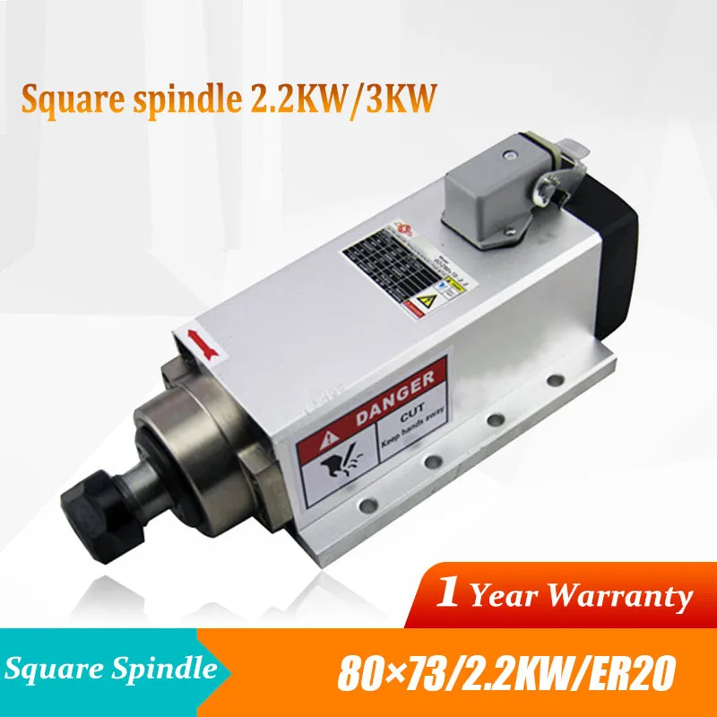 Square Air Cooled Spindle Motor 220V 2.2KW 3KW ER20 Collets 4 Bearings High Speed for CNC Engraving Milling Grind