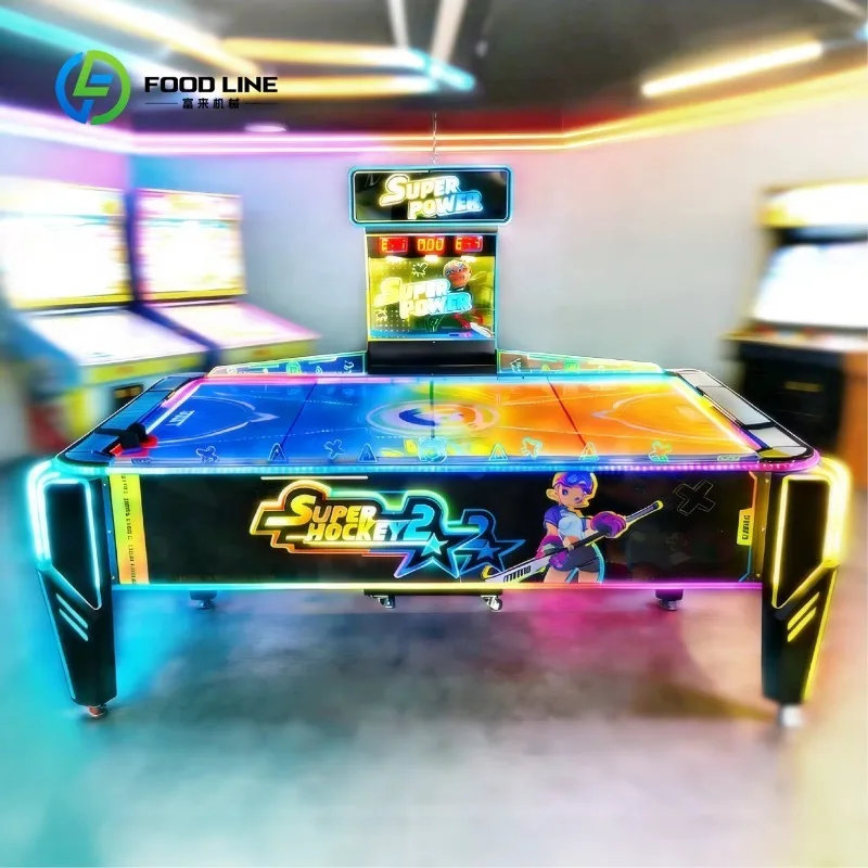 Custom Curved Coin Operated Iron Air Hockey Table Arcade Machine Motion Sensing Automatic Redemption Multi-ball Professional