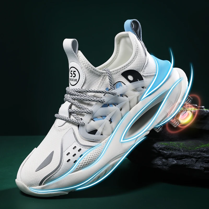 Men PU Mesh Breathable Professional Running Shoes Jogging Sneakers CasualTPU Rubber Hollow Out Trainer Sport Shoes